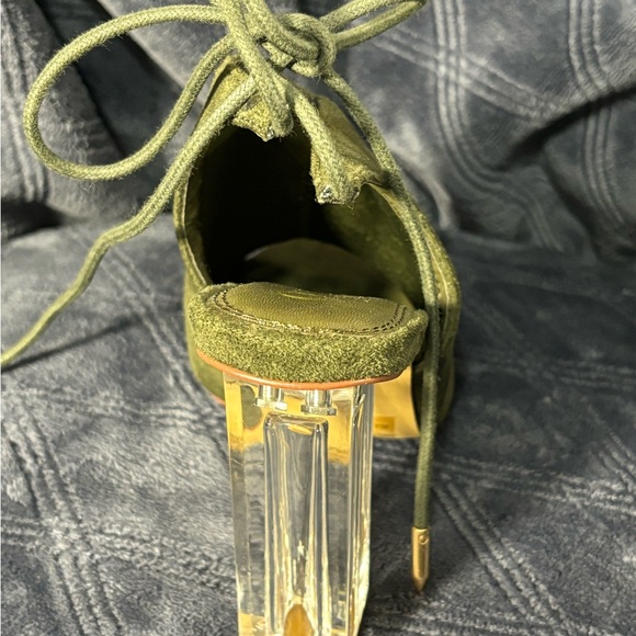 Peep Toe tie up , clear heel Olive Green - Picture 3 of 3